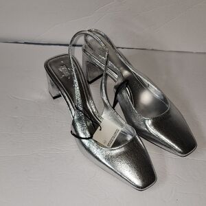 Zara Silver Heeled Slingback Shoes
